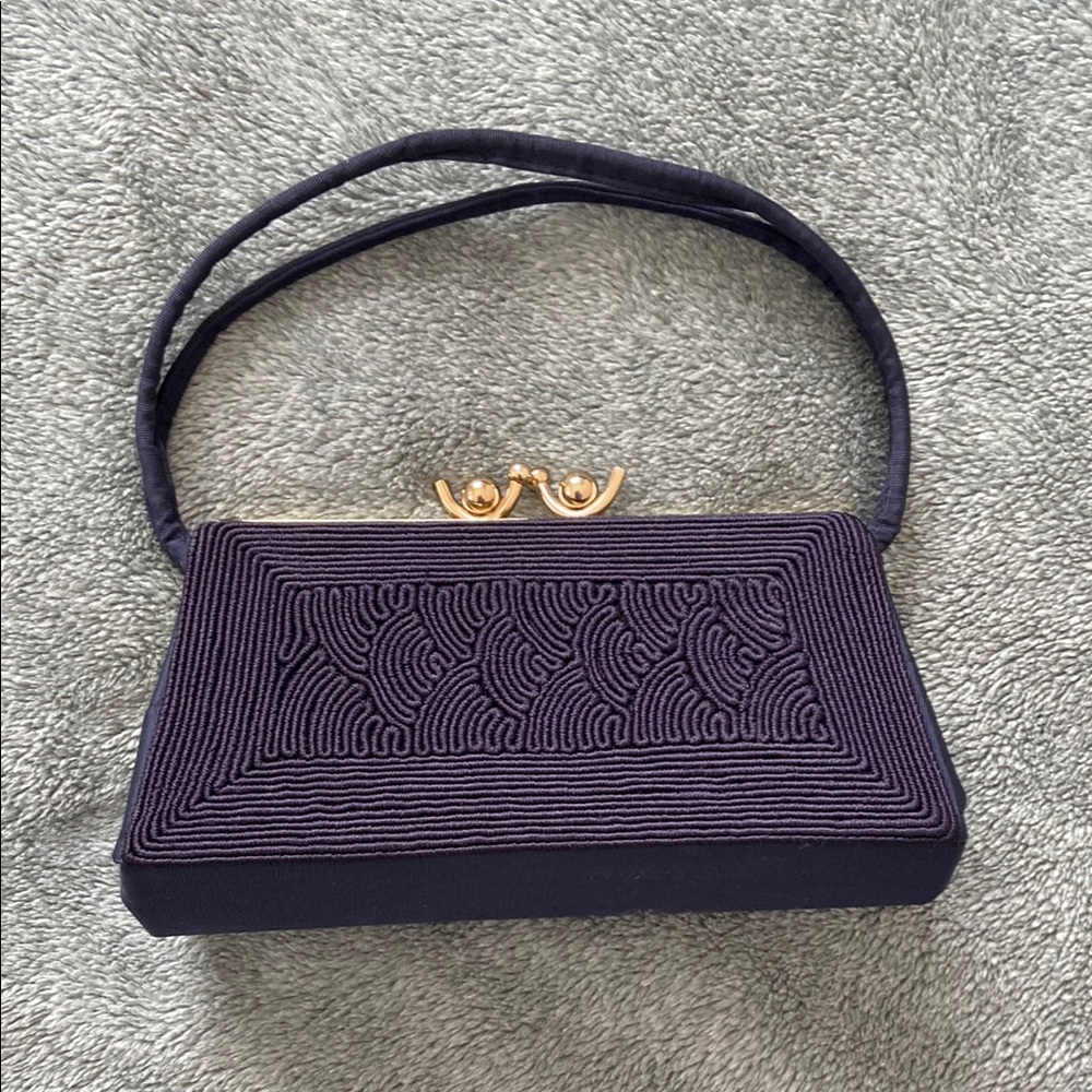 Vintage Navy Handbag with Gold Accents